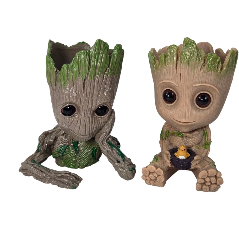 Lot of 2 Groot Planters Pen Holders Guardians of the Galaxy 5" Rigid Plastic EUC